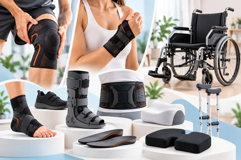 Artículos de ortopedia: soportes, órtesis, silla de ruedas, muletas y productos para el cuidado en casa